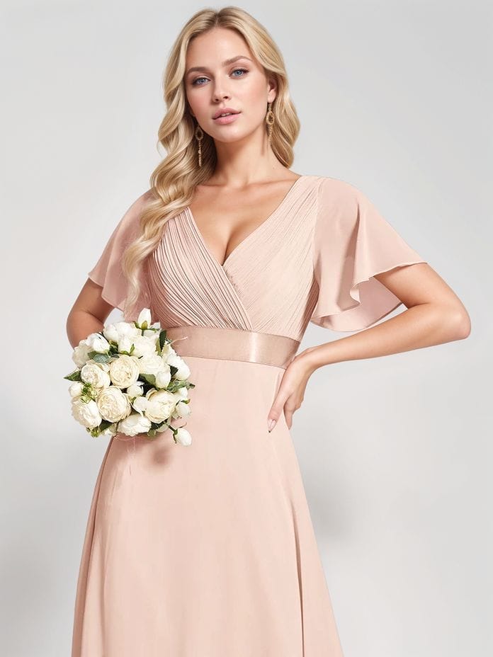 Robe demoiselle d'honneur rose poudre longue
