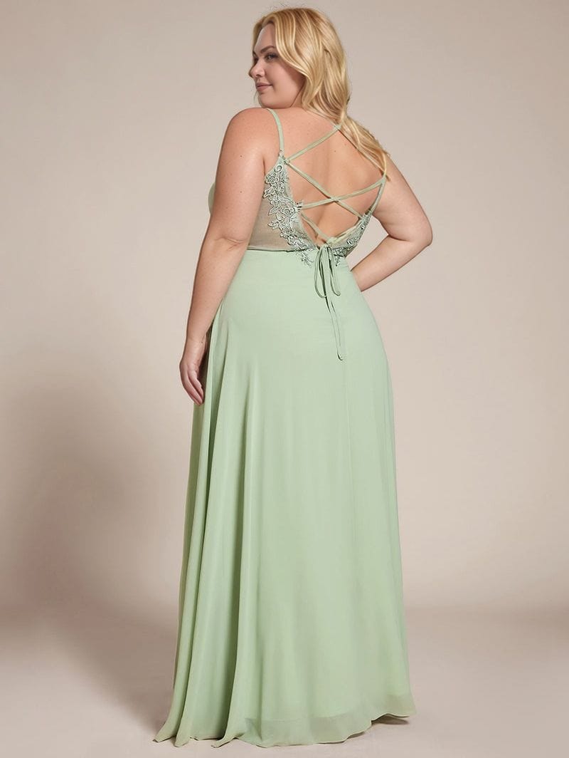 Robe longue verte dos nu grande taille chic pour mariage invité été, bretelles croisées élégantes