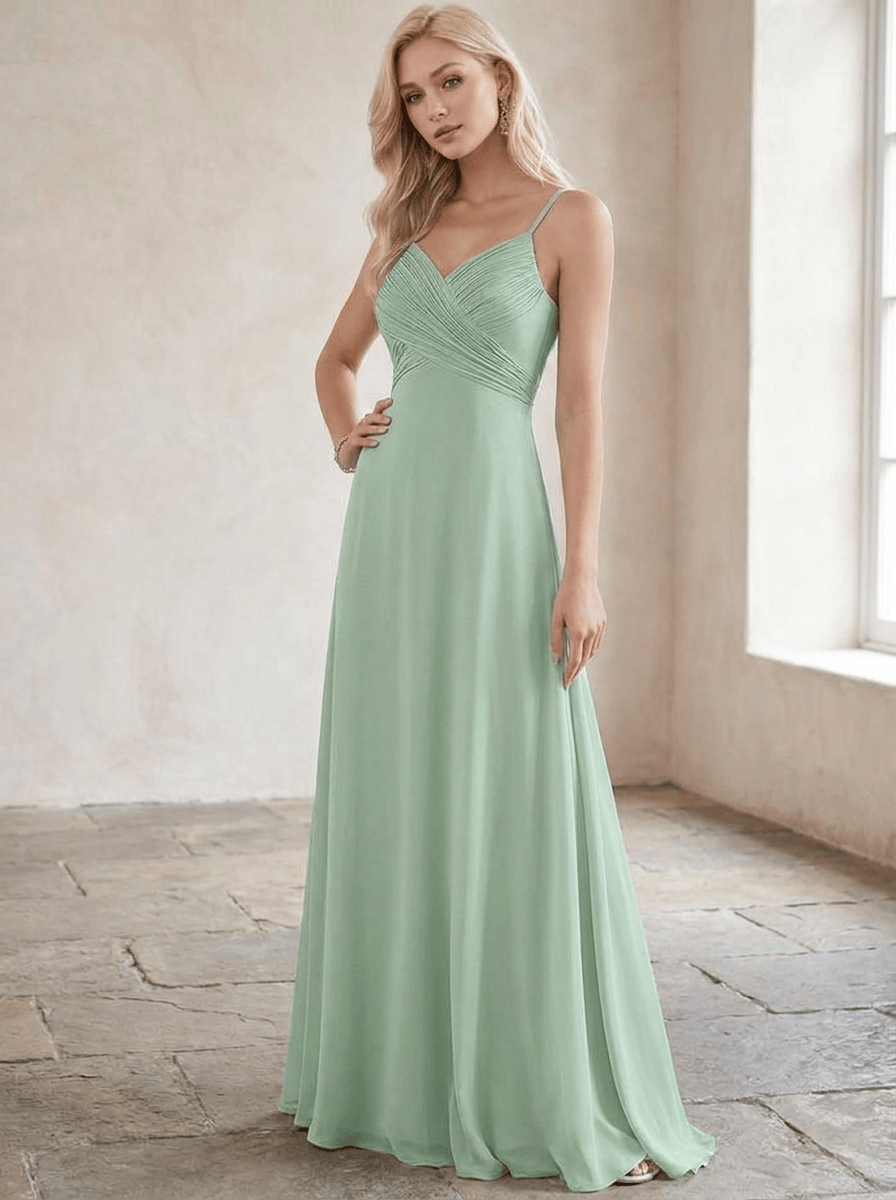Robe demoiselle d'honneur vert sauge dos ouvert