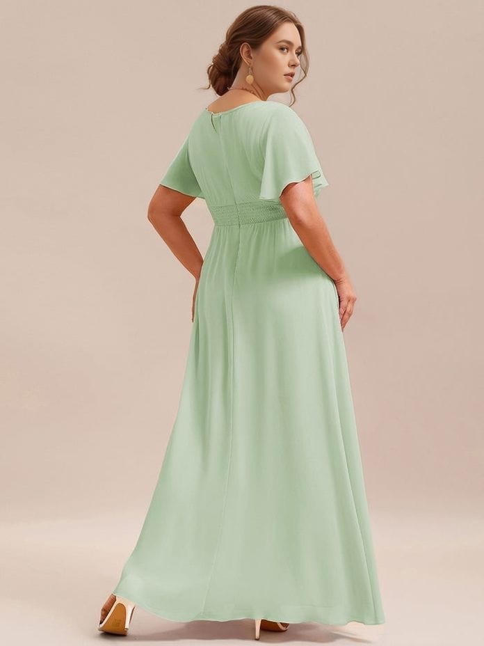 Robe longue grande taille chic verte manches courtes fluide élégante pour soirée ou mariage invité
