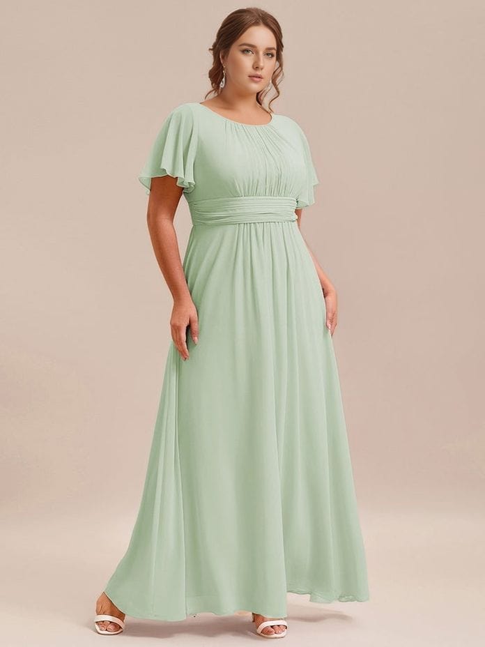 Robe longue vert sauge grande taille chic manches courtes élégante pour mariage invité été femme