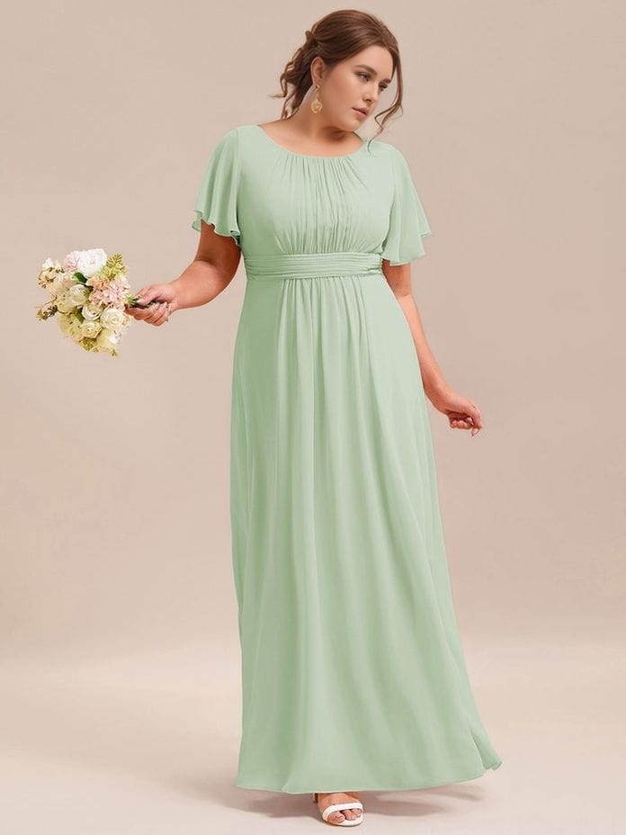 Robe demoiselle d’honneur grande taille bohème longue verte manches courtes élégante pour mariage invité