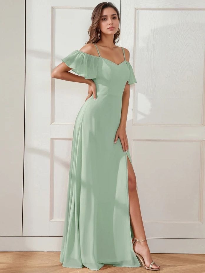 Robe demoiselle d'honneur vert sauge longue