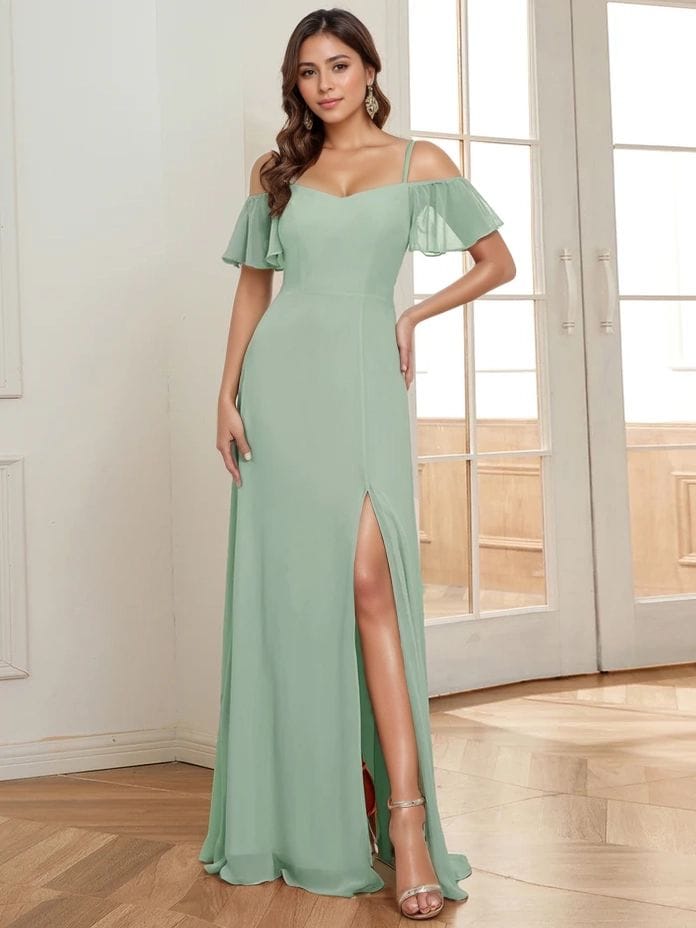 Robe demoiselle d'honneur vert sauge longue