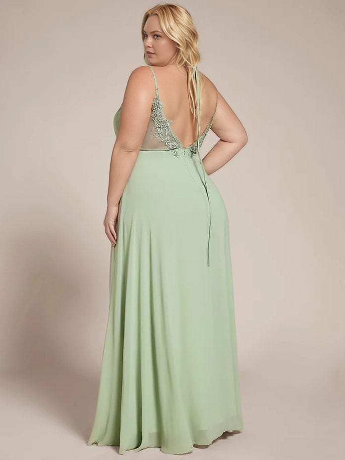 Robe demoiselle d'honneur verte longue grande taille