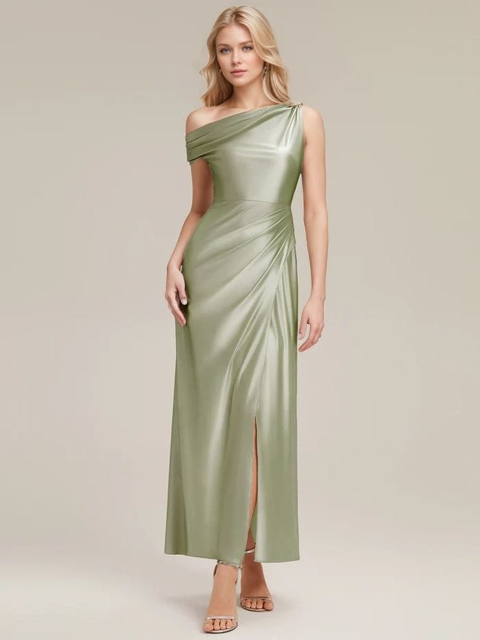 Robe demoiselles d'honneur vert sauge avec fente