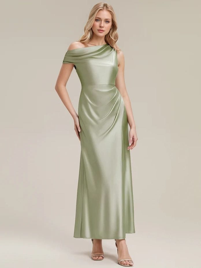 Robe demoiselles d'honneur vert sauge avec fente