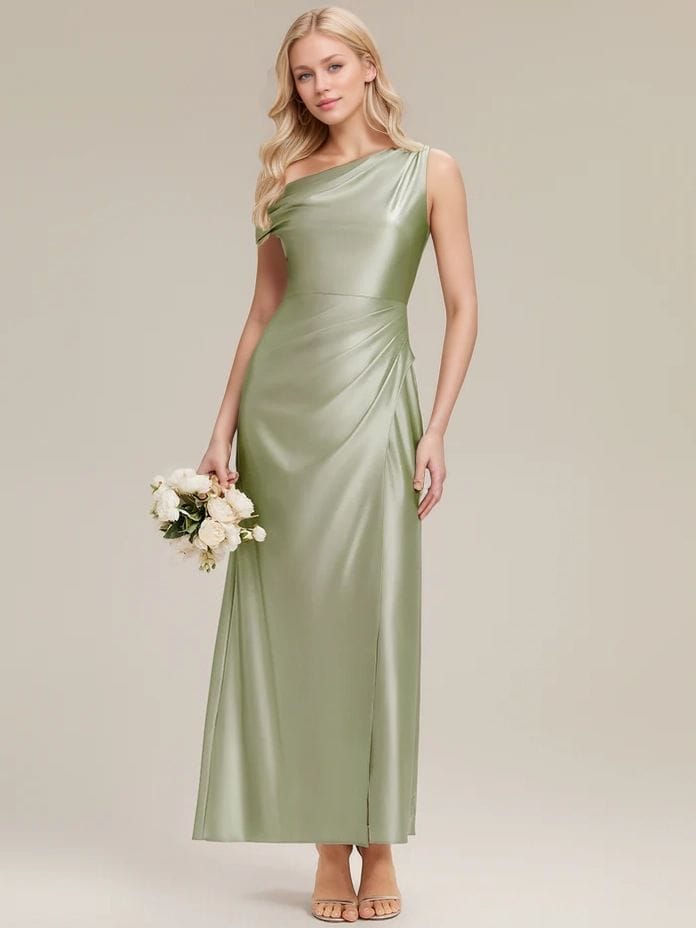 Robe demoiselles d'honneur vert sauge avec fente