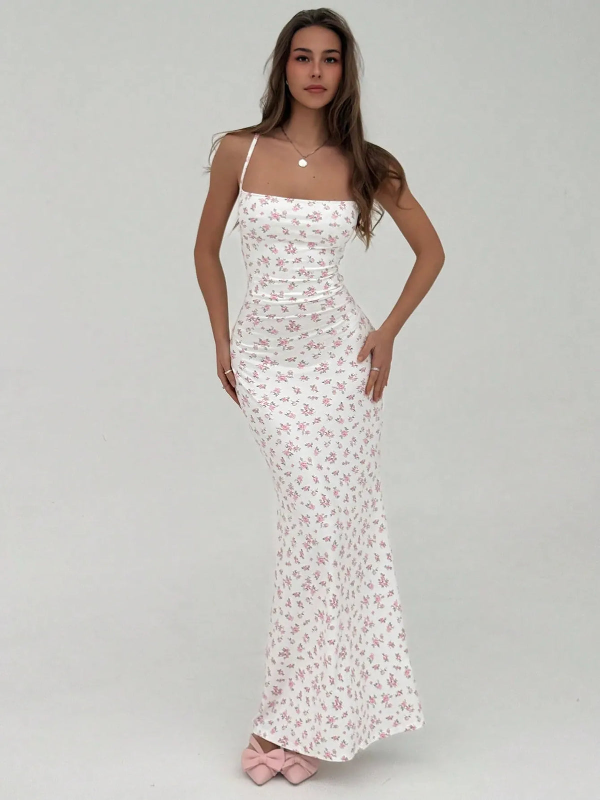 Robe dos nu moulante à imprimé floral