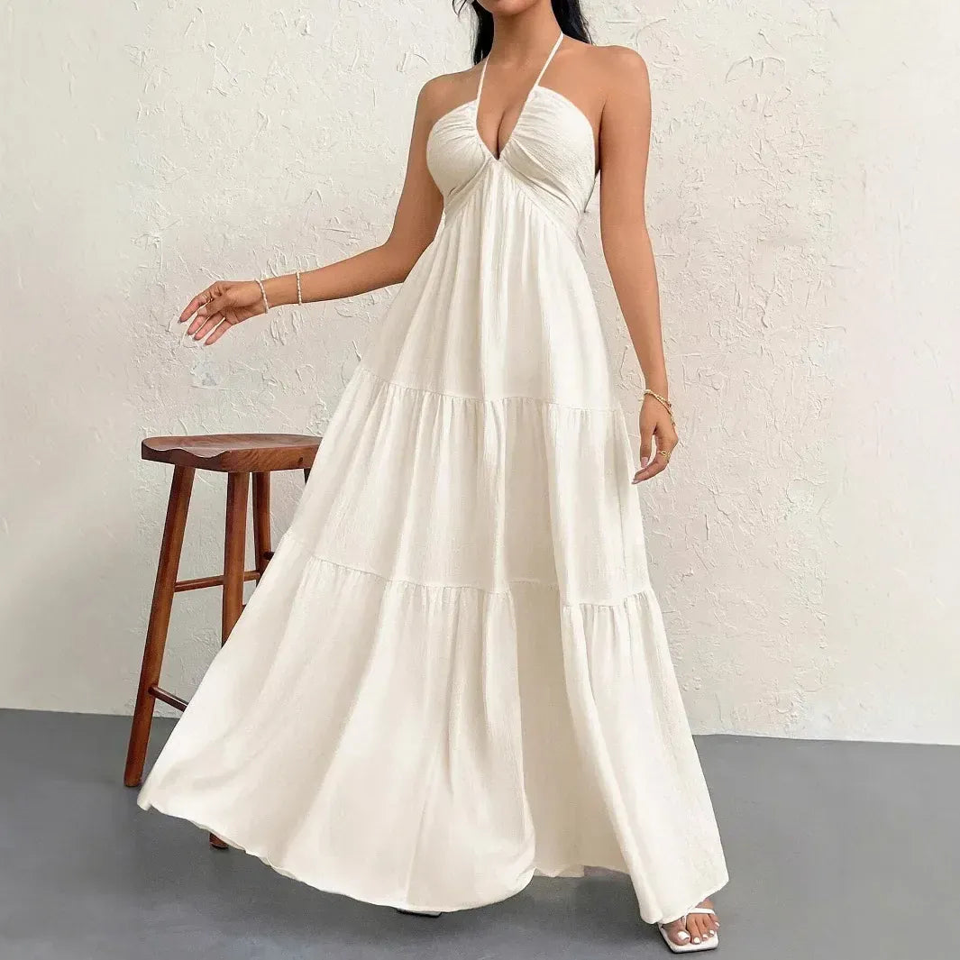 Robe été blanche bohème longue dos nu