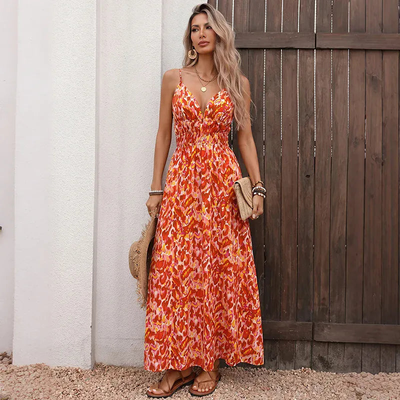 Robe été bohème longue à bretelles