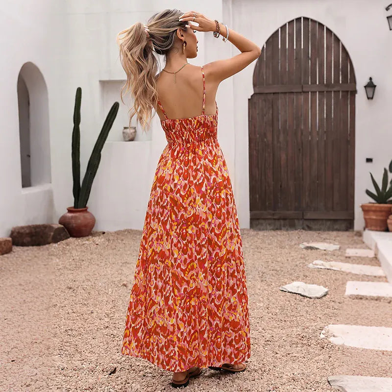Robe été bohème longue à bretelles