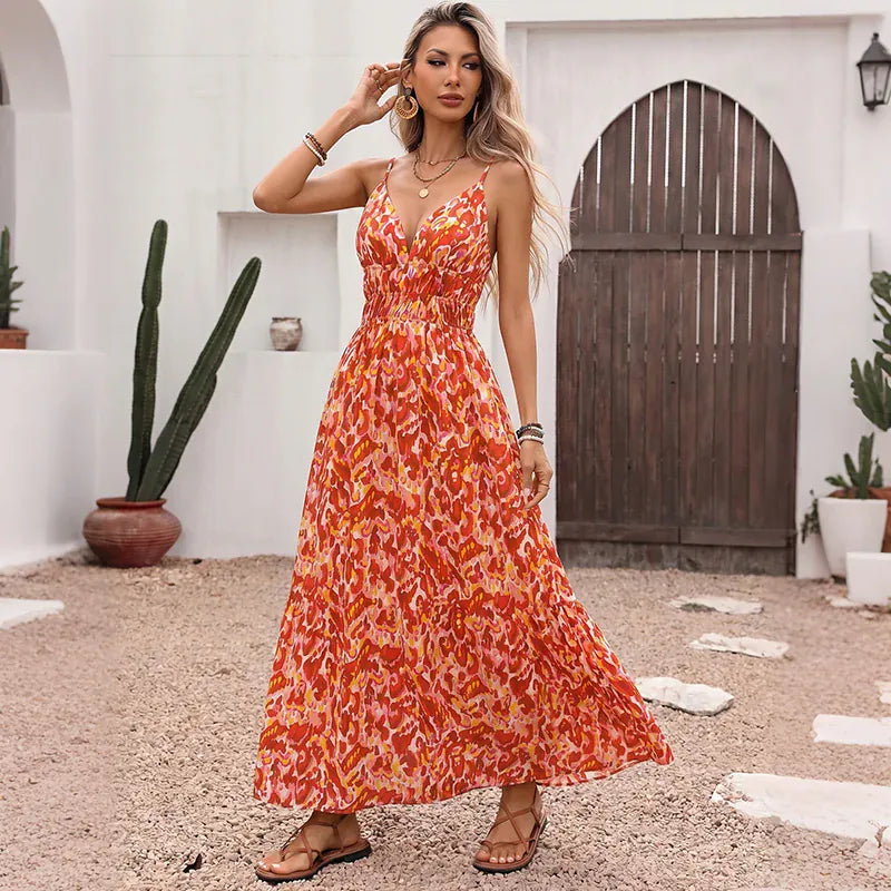 Robe été bohème longue à bretelles