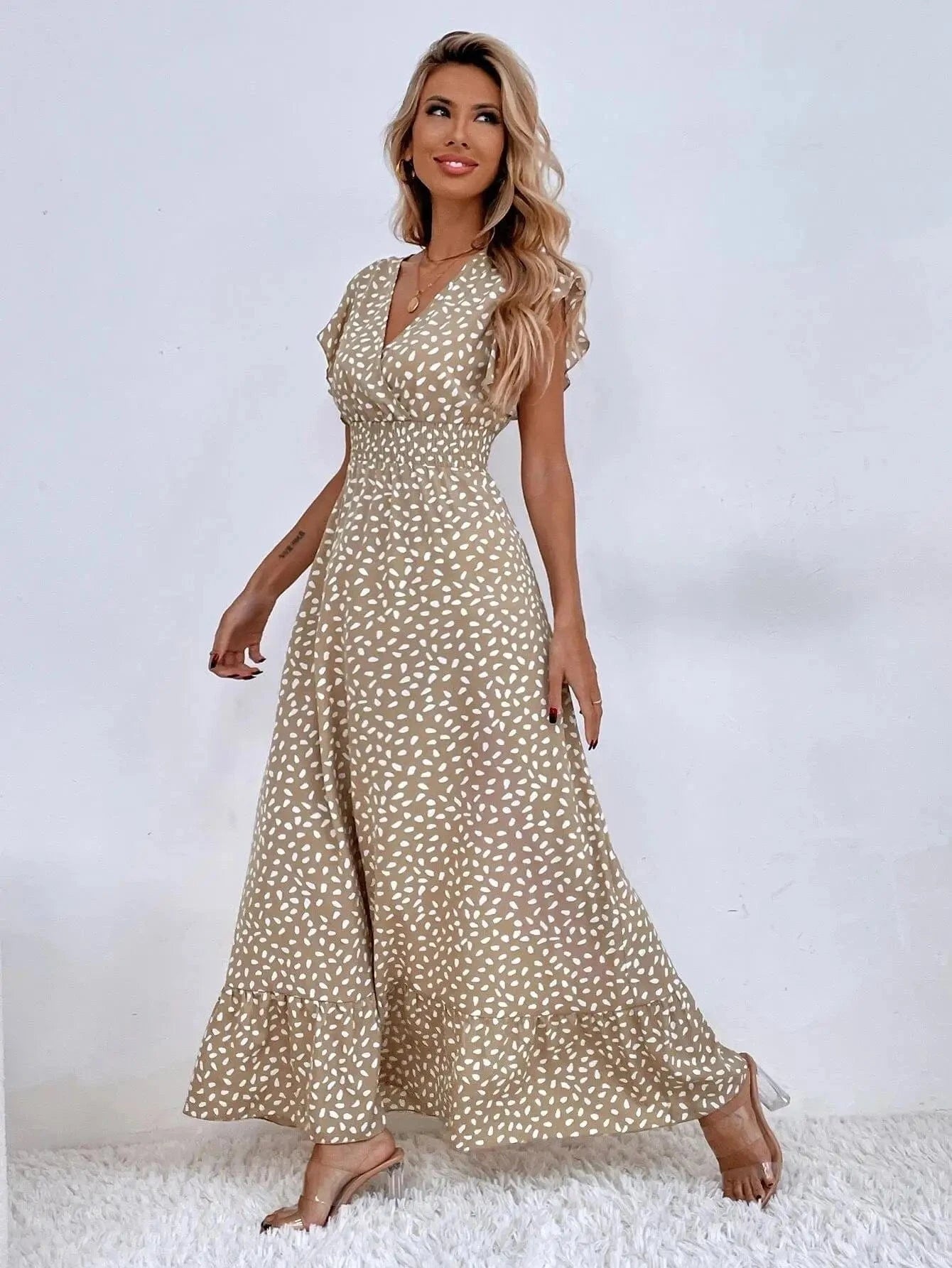 robe été bohème longue fluide manches courtes trapèze légère et élégante pour journée ensoleillée