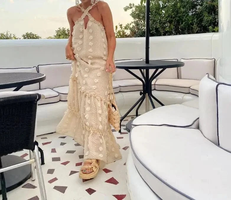 robe été chic dos nu fleurie longue évasée sans manches pour mariage invité champêtre