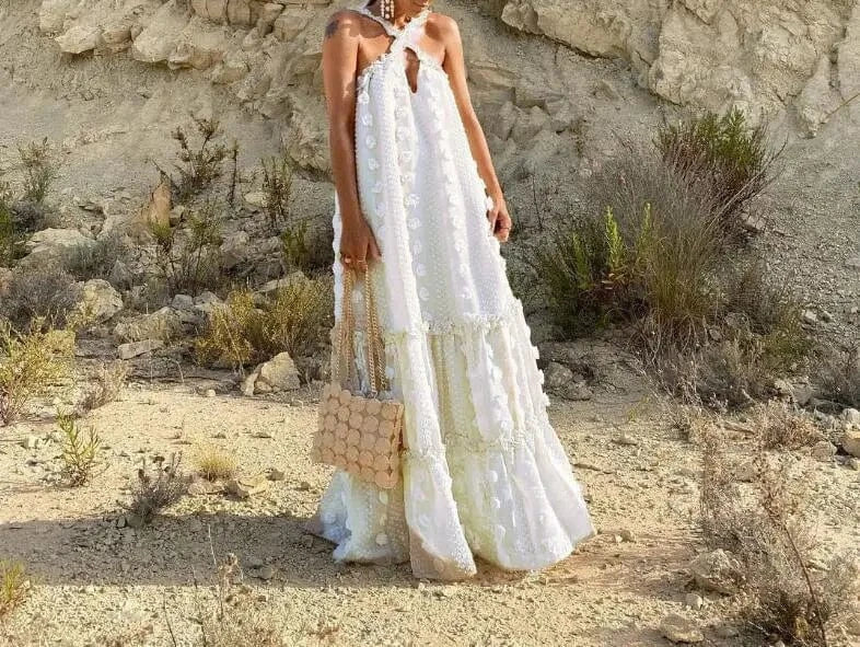 robe été bohème chic dos nu longue sans manches fleurie pour mariage invité ou soirée plage