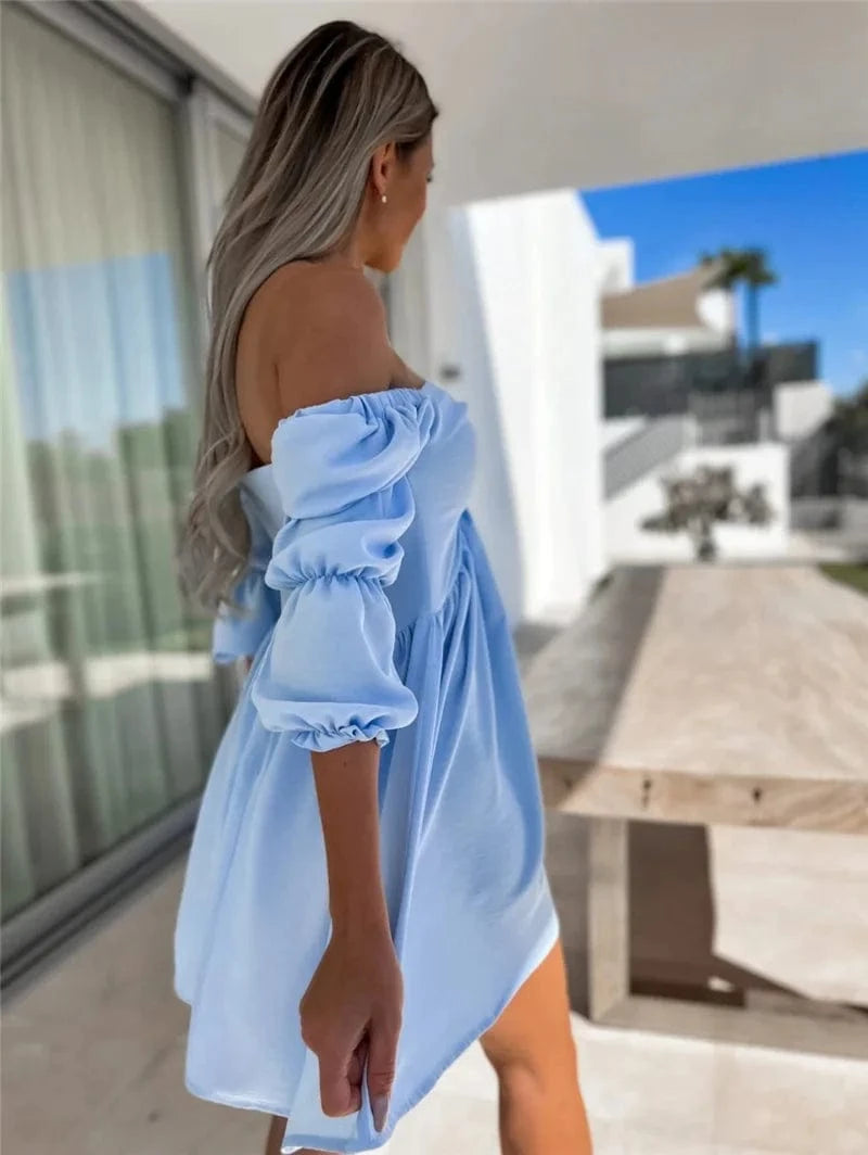 robe été courte fluide épaules dénudées style bohème pour plage ou cocktail couleur blanche élégante