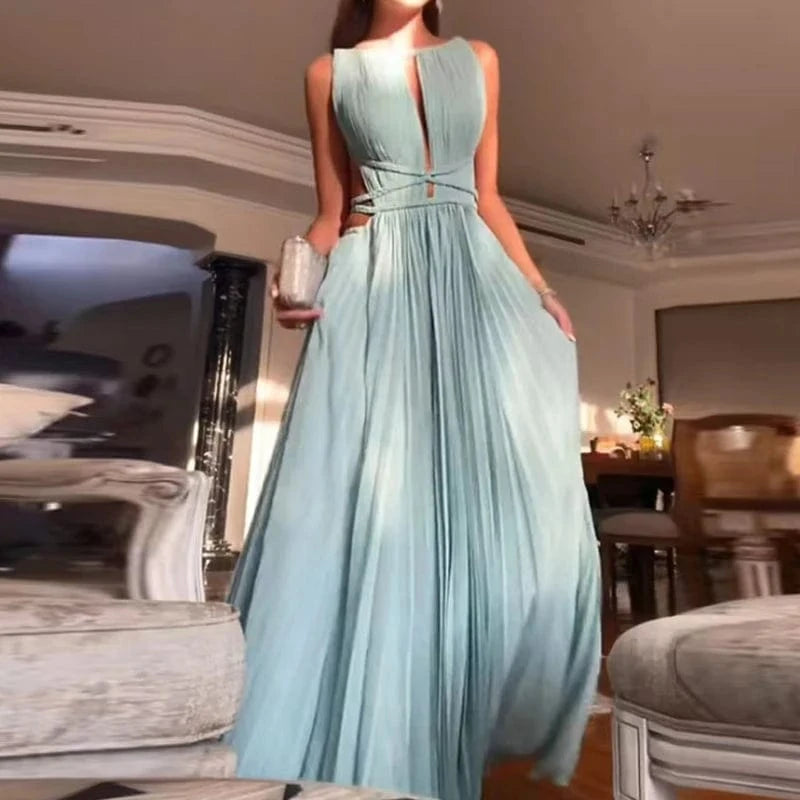 robe été dos nu longue fluide chic pour mariage invité ou soirée habillée en plein air