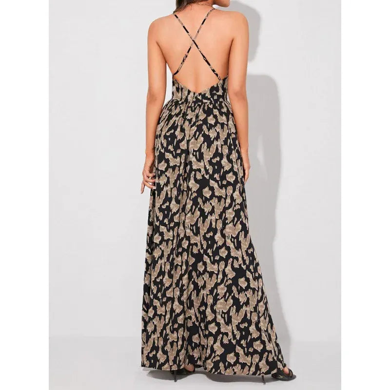Robe été fluide longue à bretelles fines et décolleté profond