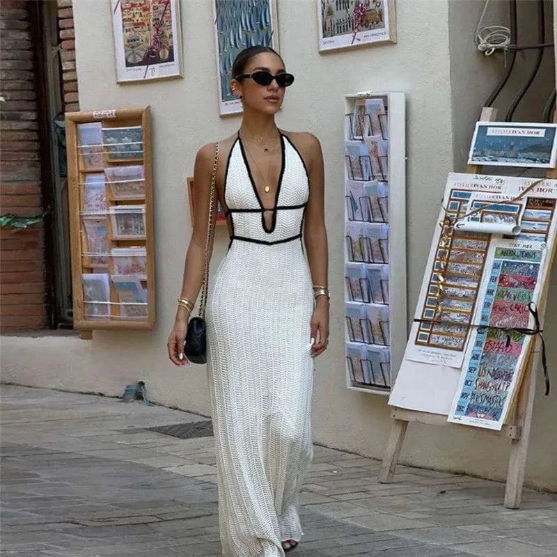 robe été longue sexy dos nu en crochet chic pour plage ou soirée estivale élégante et décontractée