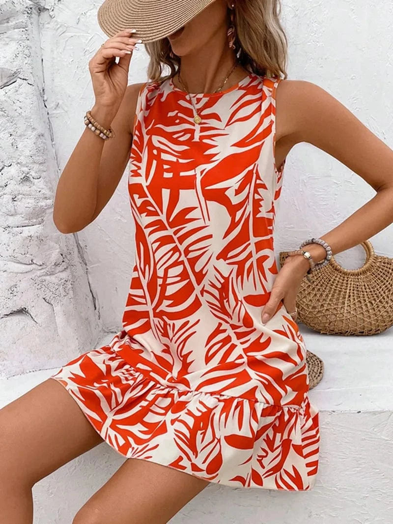 robe été tropicale sans manches courte pour plage, fluide et colorée, coupe droite femme vacances