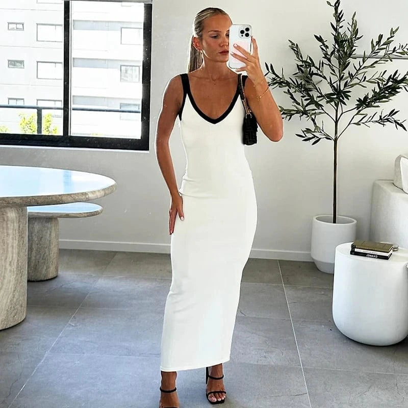 robe été sexy dos nu fendue moulante longue sans manches silhouette moulante couleur rouge