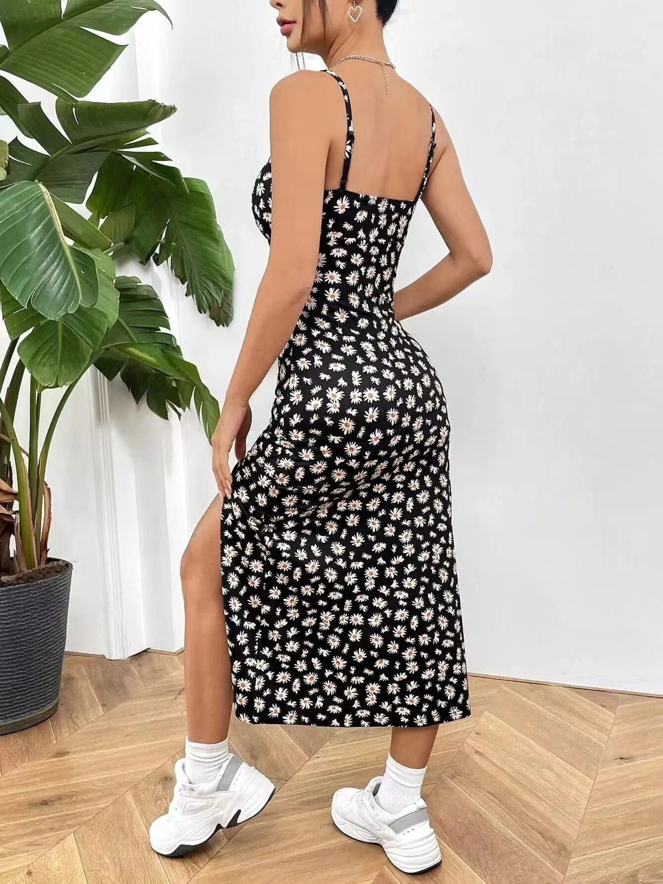 robe été sexy dos nu fendue fleurie longue évasée sans manches pour soirée plage chic