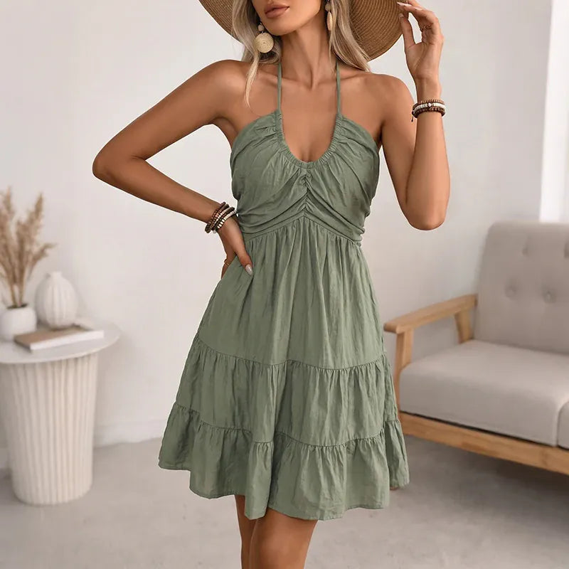 Robe été verte courte dos nu américain