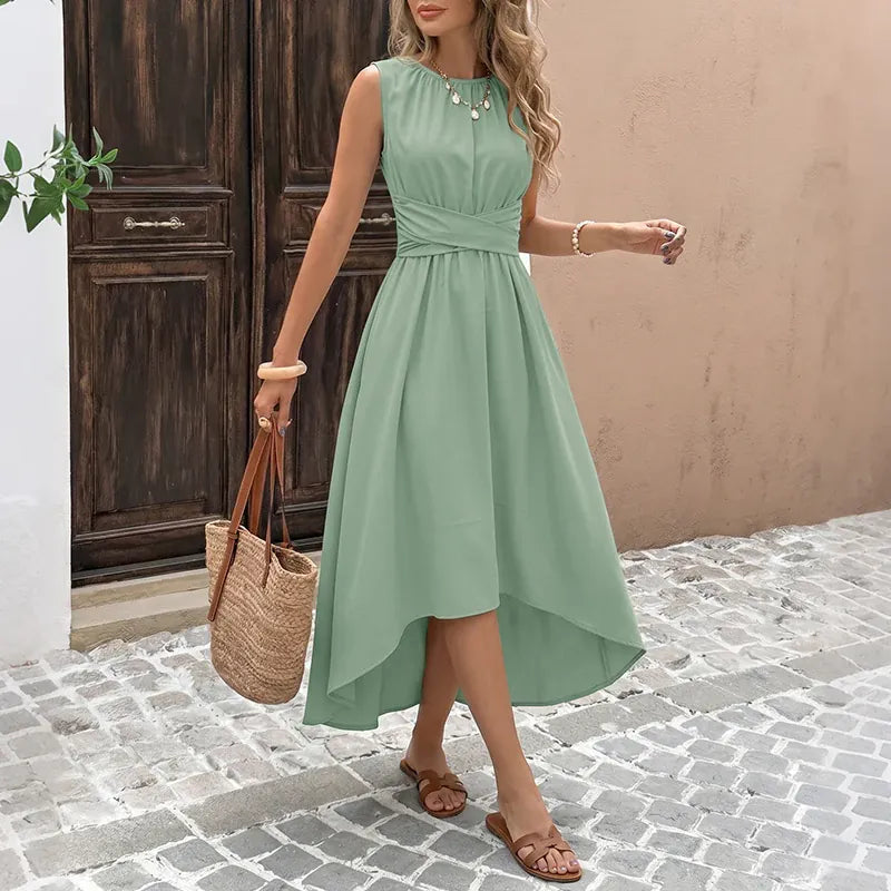 Robe été verte décontractée bas asymétrique