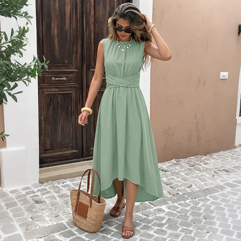 Robe été verte décontractée bas asymétrique