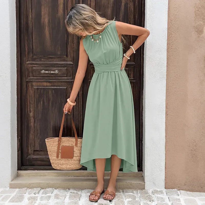 Robe été verte décontractée bas asymétrique
