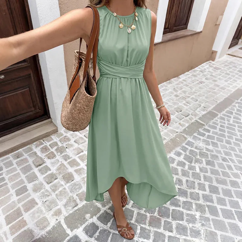 Robe été verte décontractée bas asymétrique