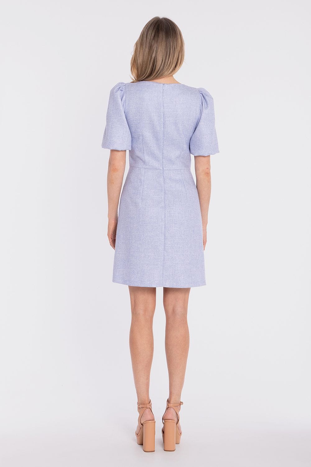 Robe courte droite bleu manches courtes chic idéale été ou cocktail invitée, style casual élégant épuré