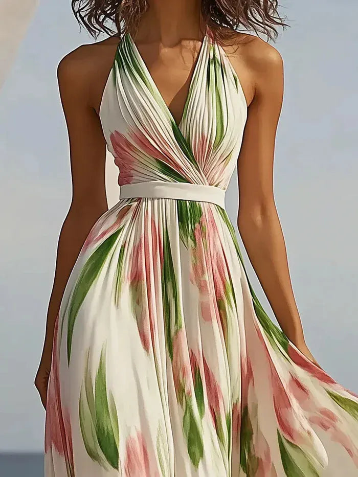 Robe fluide fleurie longue sans manches