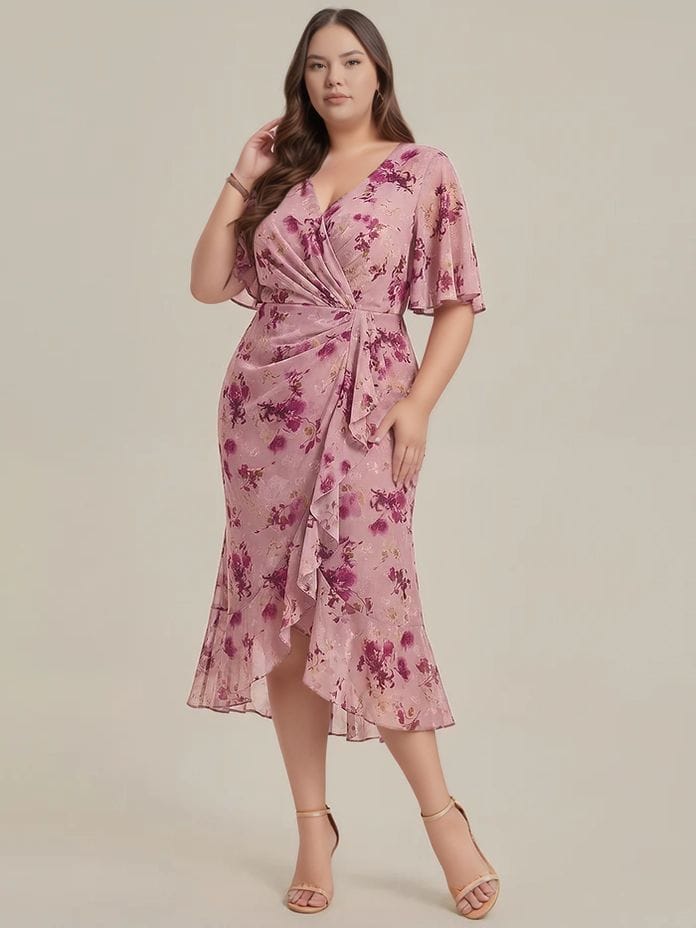 Robe grande taille asymétrique fleurie violette