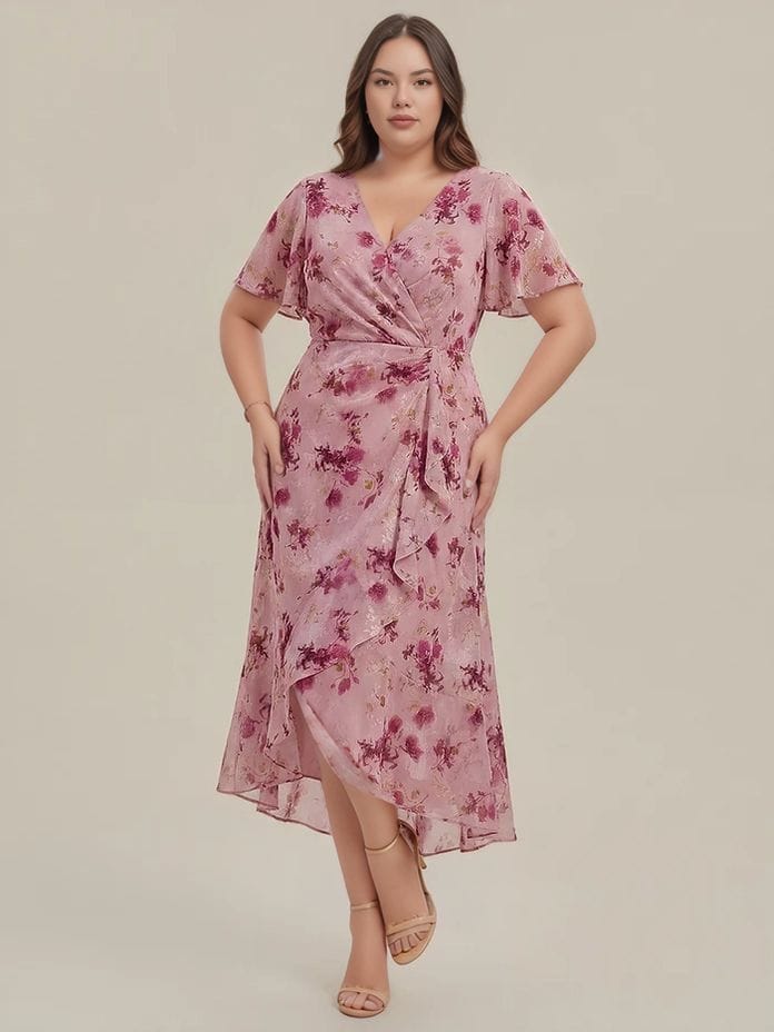 Robe grande taille asymétrique fleurie violette