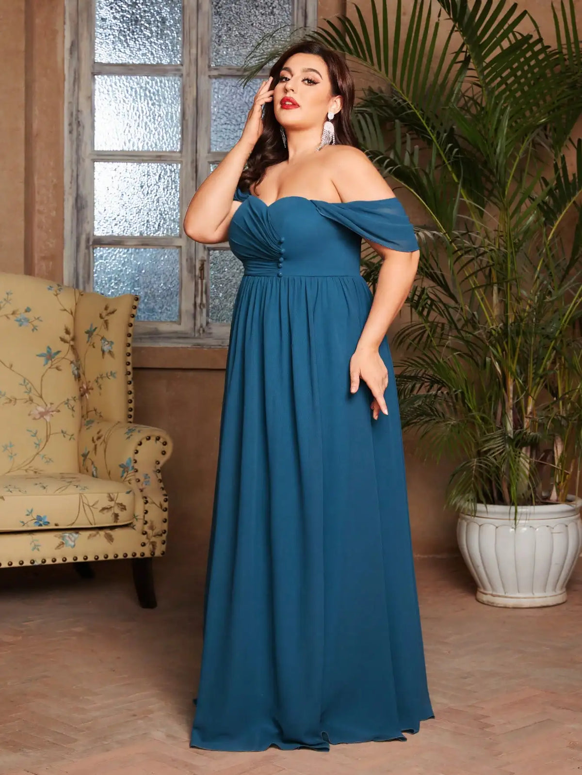 Robe grande taille pour invitée de mariage longue bleue