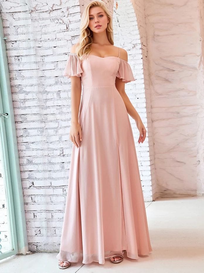 Robe invitée de mariage longue rose poudré
