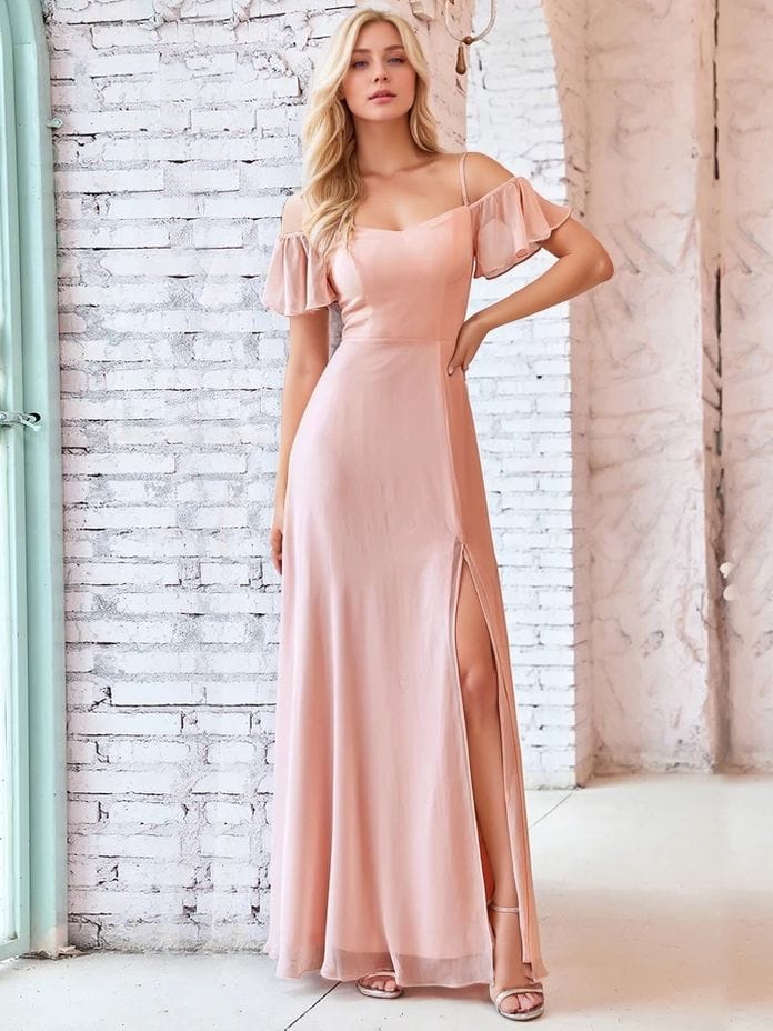 Robe invitée de mariage longue rose poudré