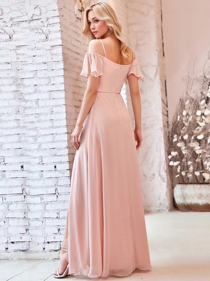 Robe invitée de mariage longue rose poudré