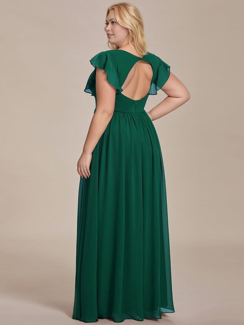 Robe de soirée mariage grande taille verte longue dos nu bohème chic manches courtes élégante pour femme