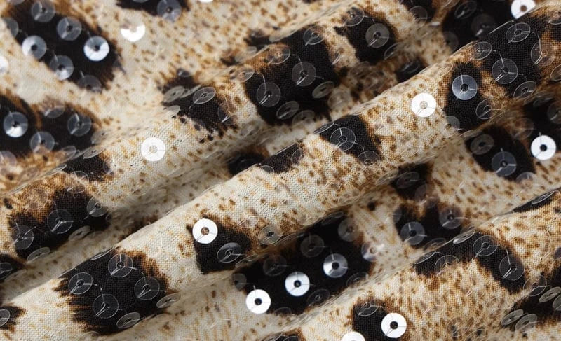 Robe de soirée chic courte léopard sequin beige noire manches courtes tissu tendance pour femme élégante