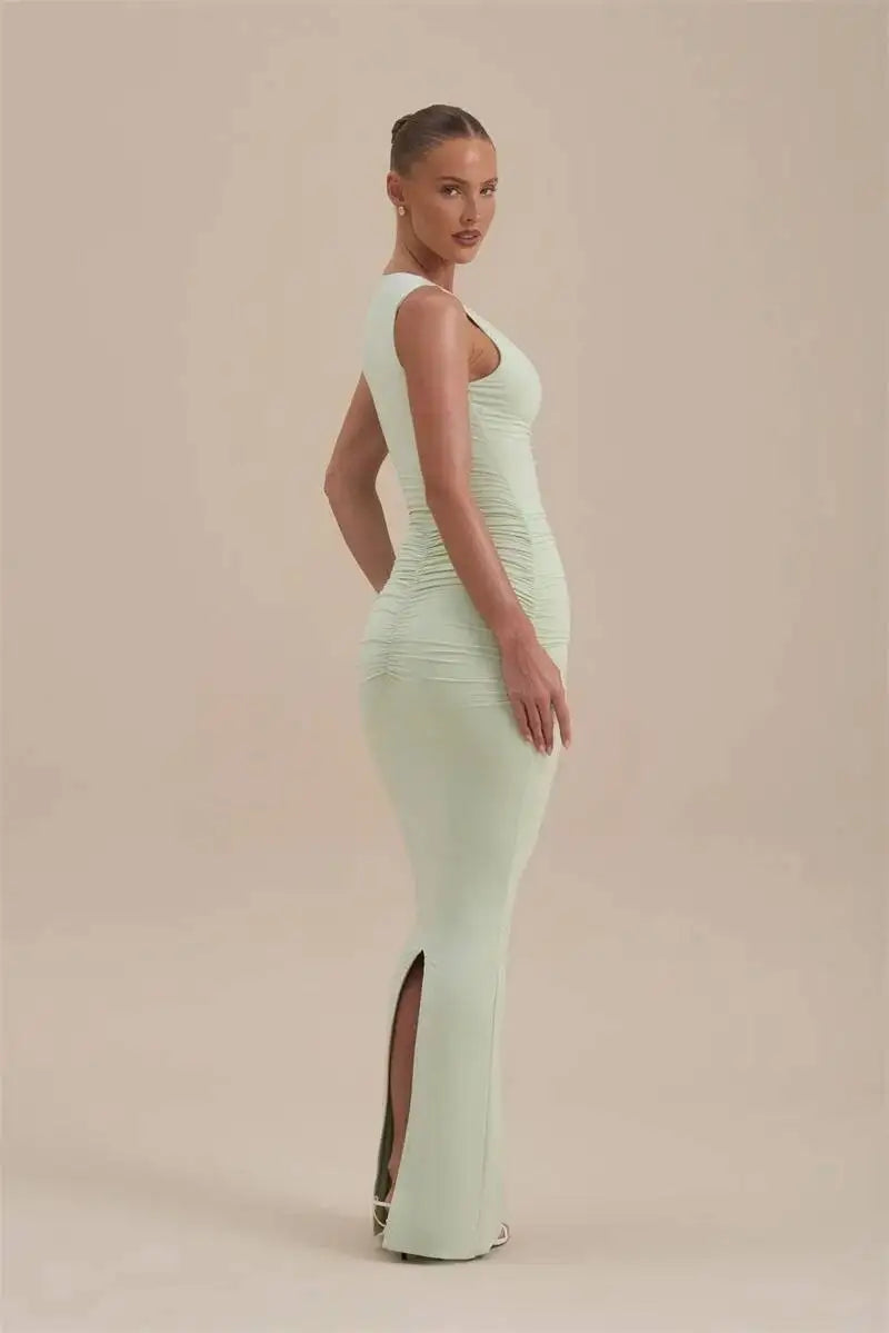 Robe moulante longue sans manches à col en V profond