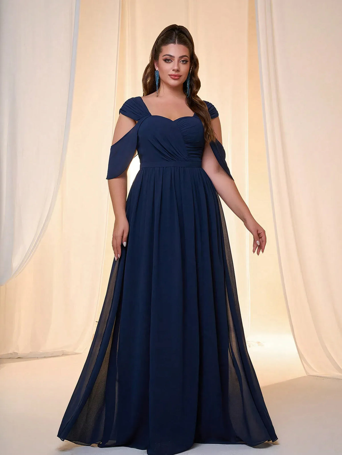 Robe pour invitée au mariage bleue longue grande taille