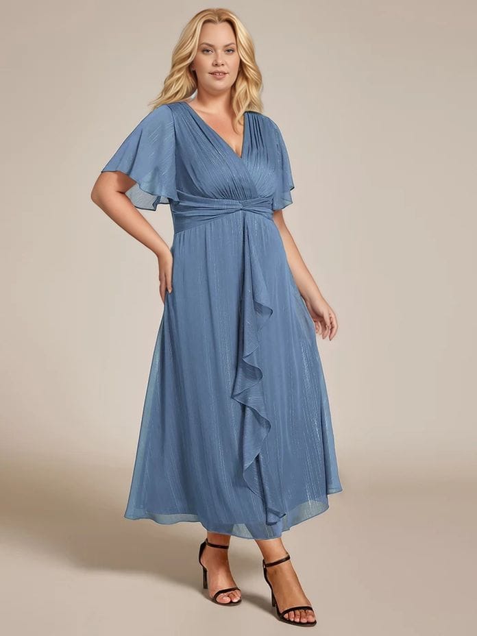Robe pour invitée au mariage grande taille bleue