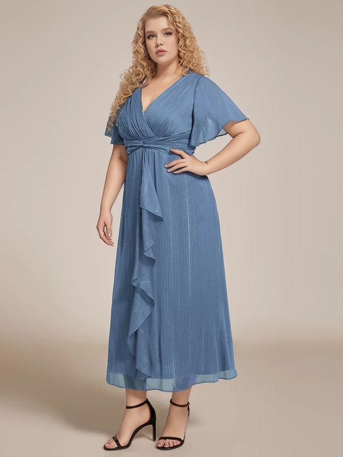 Robe pour invitée de mariage grande taille bleue