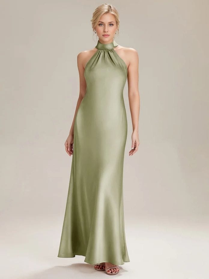 Robe verte longue pour soirée de mariage