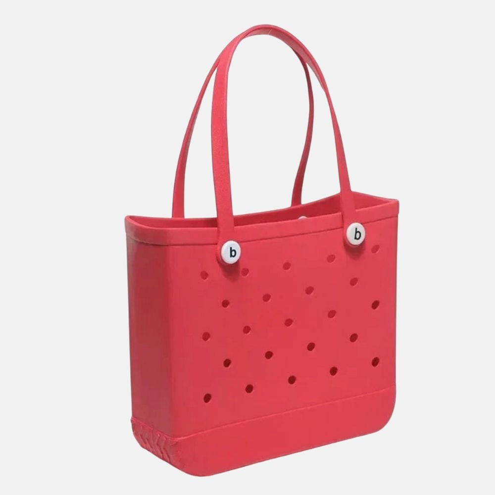 sac de plage rouge en toile pour l’été, modèle casual tendance pour femme avec anses épaisses