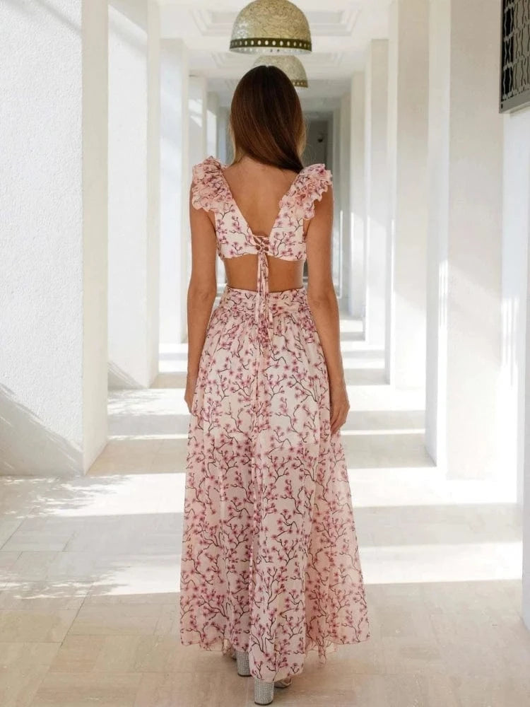 robe invitée mariage bohème sexy longue couleur beige style fluide fendue sans manches trapèze
